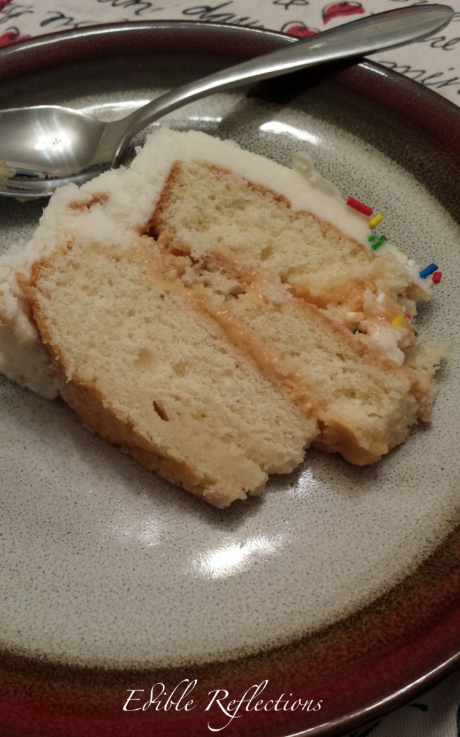 Vanilla Birthday Cake with Butterscotch Pudding Filling