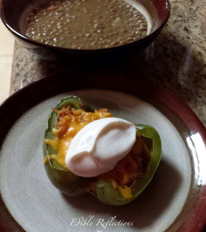 Chicken Taco Stuffed Peppers with a bit of sour cream