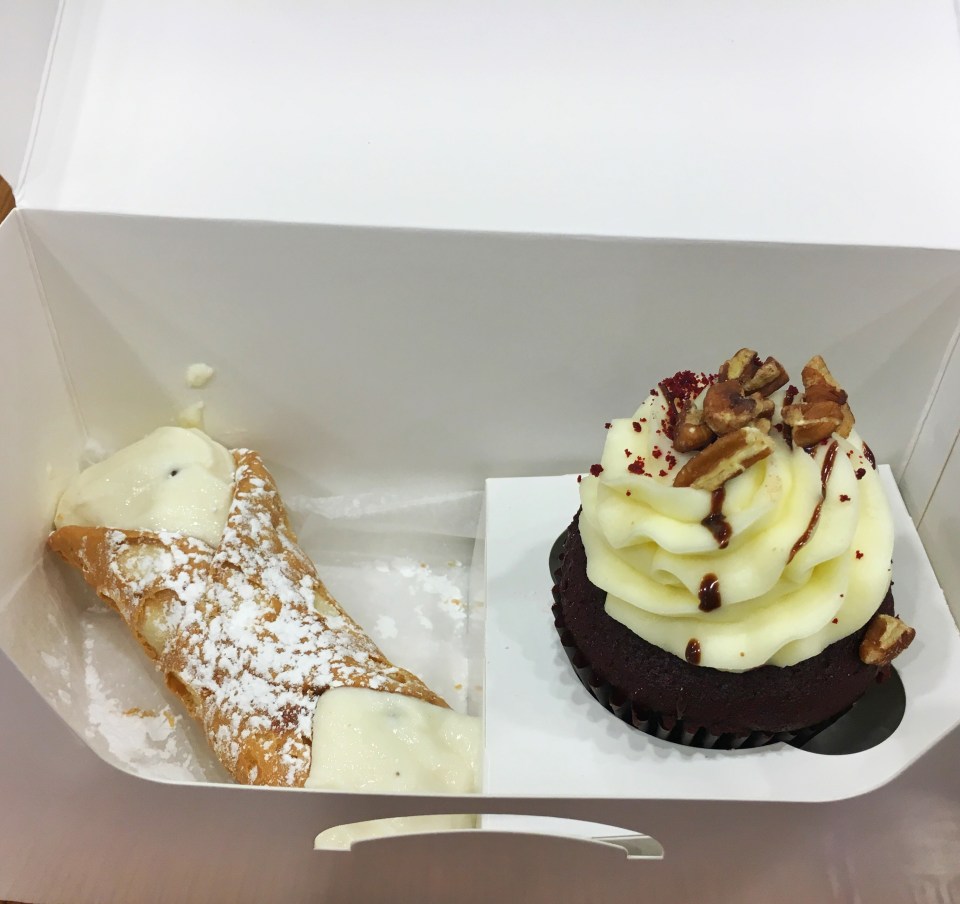 Cannoli and red velvet cupcake