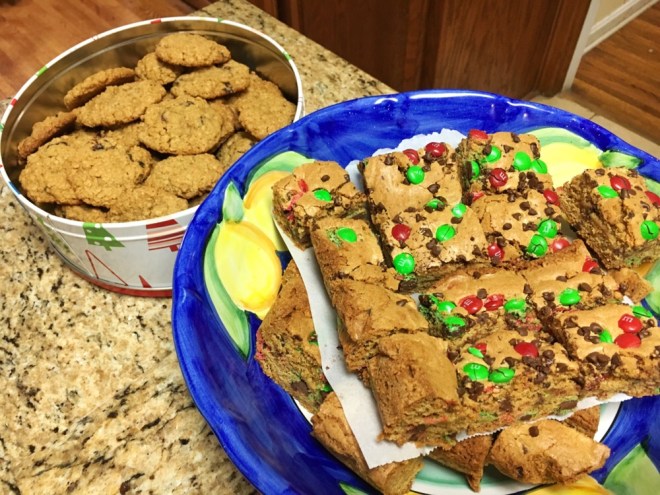 Oatmeal cranraisin cookies and M&M cookie bars